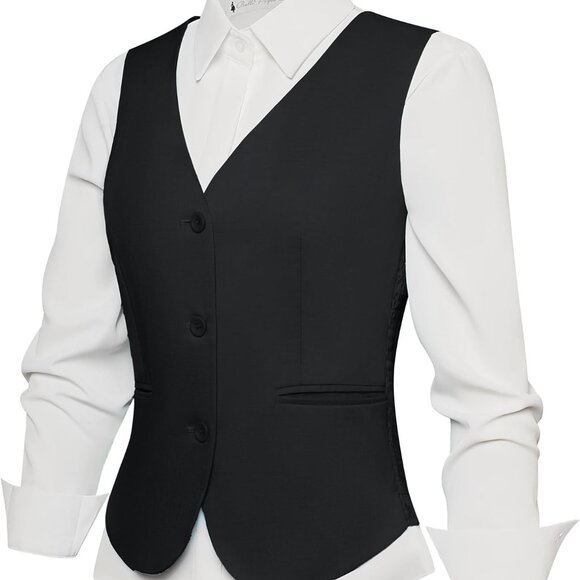 Women Suit Vest Dressy Button Down Waistcoat Pockets Business Casual - Picture 1 of 6